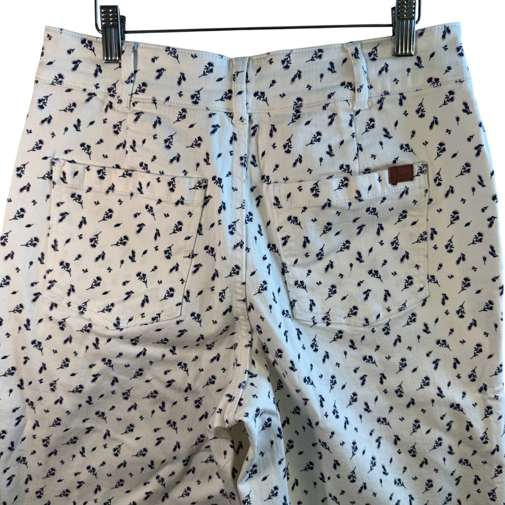 Peace Love World Floral Wide Leg Crop Pants Cotton Stretch Cream Navy Size 8 NEW - Picture 10 of 11